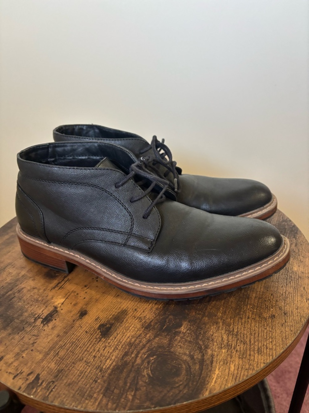 Perry Ellis Men's Black Leather Chukka Boots - Classic Lace-Up Dress Casual